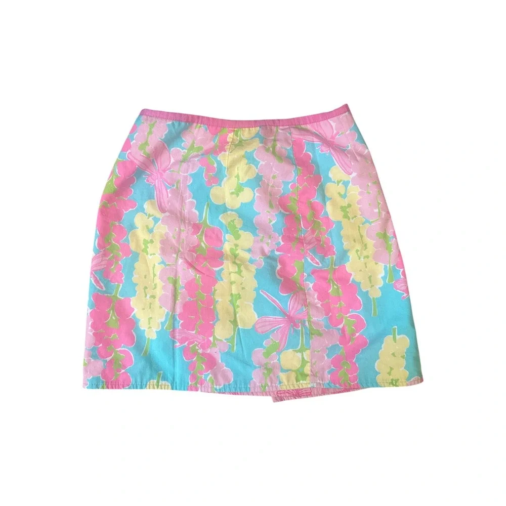 Lilly Pulitzer Mini Skirt Womens 8 Pink Blue Floral Dragonfly Cotton